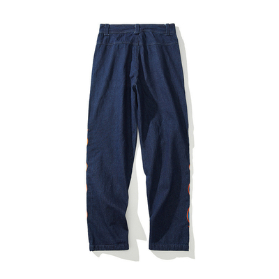 OEM Flame-Embroidered Men'S Jeans High Street Hip Hop Straight Pants
