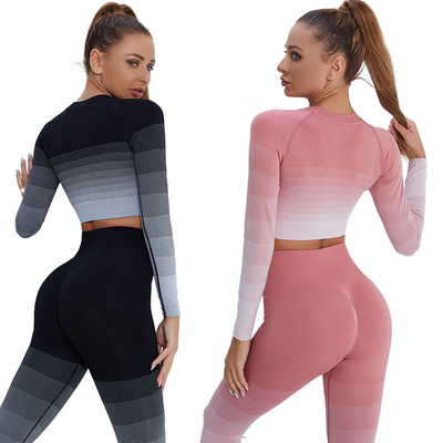 Gradient Yoga GYM Fitness Leggings Butt Push Up Women'S Striped Tracksuit