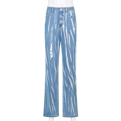 Customized Lady Straight Jeans Street Style Characteristic Slit Slim Fit Jeans