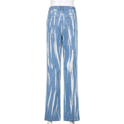 Customized Lady Straight Jeans Street Style Characteristic Slit Slim Fit Jeans