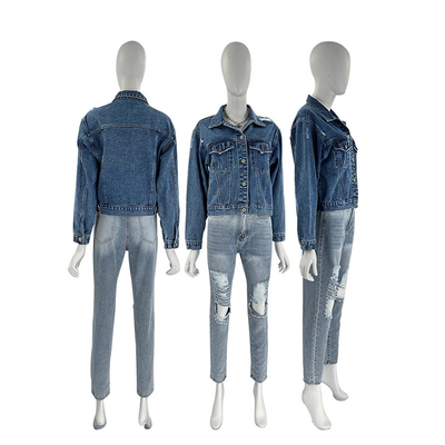 Cotton Spandex Flap Pocket Jean Jacket Button Up Ripped Distressed Denim Jacket