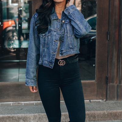 Cotton Spandex Flap Pocket Jean Jacket Button Up Ripped Distressed Denim Jacket