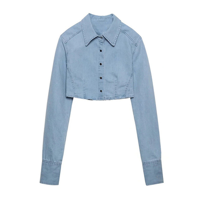 Chunxia Metal Button Blue Jean Jacket Sexy Dew Waist Custom Denim Clothing